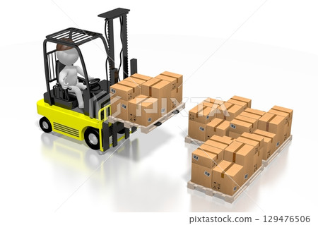 Courier with forklift and packages - delivery concept - 3D illustration 129476506