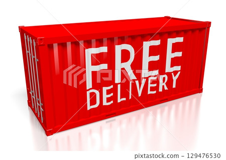 Cargo container - free delivery concept - 3D illustration Cargo container - free delivery concept - 3D illustration 129476530