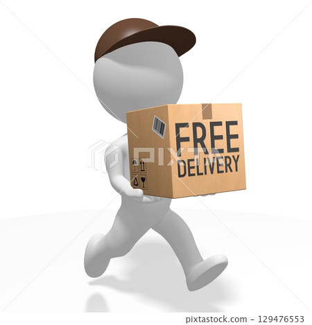 Courier holding package - free delivery concept - 3D illustration 129476553
