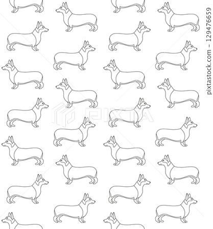 Vector seamless pattern of flat outline corgi dog 129476659