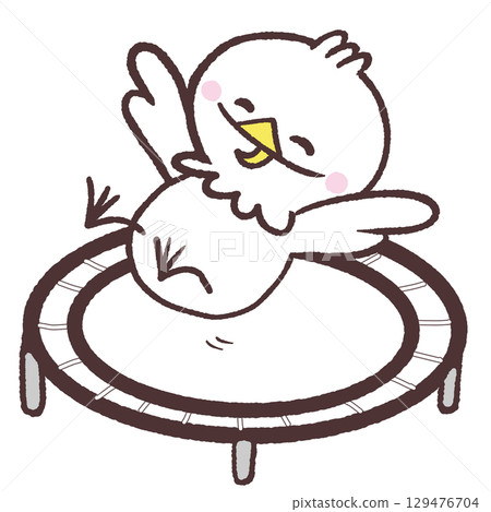 Illustration of a white bird jumping on a trampoline 129476704