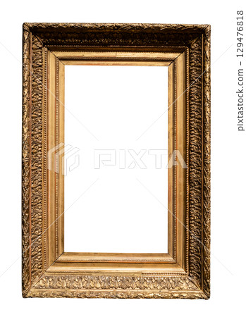 ancient vertical golden carved wide picture frame 129476818