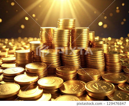 Luxury image of a shining pile of gold coins Luxury image of a shining pile of gold coins 129476847