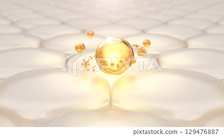 咖啡因和維生素C精華液活化皮膚細胞的CG影像 咖啡因和維生素C精華液活化皮膚細胞的CG影像 129476887