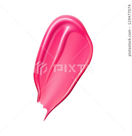 Realistic pink lipstick cosmetic swatch of lip color makeup and paint smear, isolated vector. Red lipstick swatch of cream blob stroke smudge for lipstick gloss, liquid blush makeup and nail polish 129477074