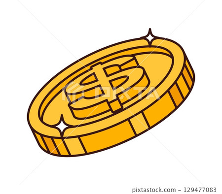 Groovy Western golden coin or Wild West dollar cent, vector cartoon hippie icon. Groovy retro cartoon golden dollar cent coin for Wild West robber bandit wanted reward or Texas cowboy jackpot Groovy Western golden coin or Wild West dollar cent, vector cartoon hippie icon. Groovy retro cartoon golden dollar cent coin for Wild West robber bandit wanted reward or Texas cowboy jackpot 129477083