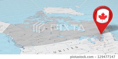 Canada, Ottawa - location pin with national flag on political map - 3D illustration Canada, Ottawa - location pin with national flag on political map - 3D illustration 129477147