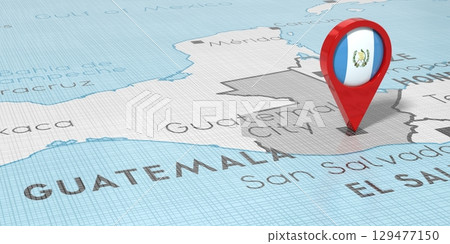 Guatemala, Guatemala City - location pin with national flag on political map - 3D illustration Guatemala, Guatemala City - location pin with national flag on political map - 3D illustration 129477150