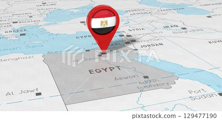 Egypt, Cairo - location pin with national flag on political map - 3D illustration Egypt, Cairo - location pin with national flag on political map - 3D illustration 129477190