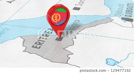 Eritrea, Asmara - location pin with national flag on political map - 3D illustration 129477192