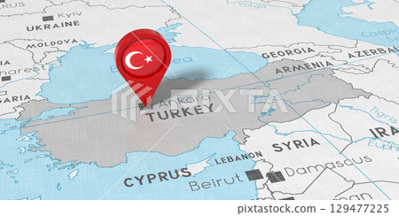 Turkey, Ankara - location pin with national flag on political map - 3D illustration 129477225