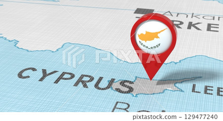 Cyprus - location pin with national flag on political map - 3D illustration Cyprus - location pin with national flag on political map - 3D illustration 129477240