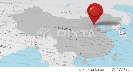 China, Beijing - location pin with national flag on political map - 3D illustration China, Beijing - location pin with national flag on political map - 3D illustration 129477252