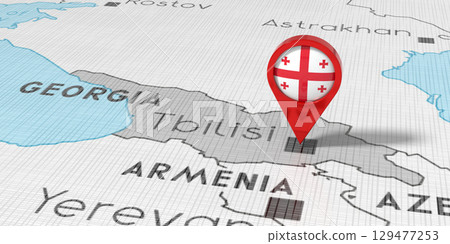 Georgia, Tbilisi - location pin with national flag on political map - 3D illustration Georgia, Tbilisi - location pin with national flag on political map - 3D illustration 129477253