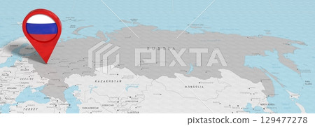 Russia, Moscow - location pin with national flag on political map - 3D illustration 129477278
