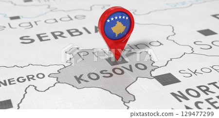 Kosovo, Pristina - location pin with national flag on political map - 3D illustration Kosovo, Pristina - location pin with national flag on political map - 3D illustration 129477299