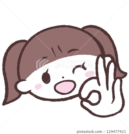 Illustration of a girl making an OK sign 129477421