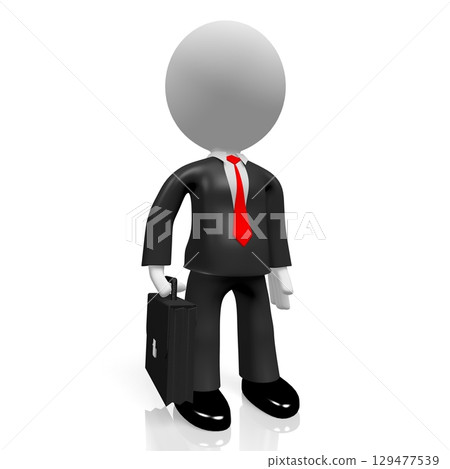 Cartoon character businessman on white background - 3D illustration 129477539