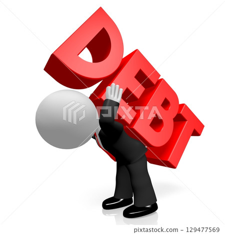 Cartoon businessman carrying debt word - 3D illustration Cartoon businessman carrying debt word - 3D illustration 129477569
