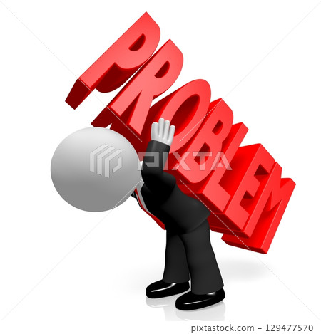 Cartoon businessman carrying problem word - 3D illustration Cartoon businessman carrying problem word - 3D illustration 129477570