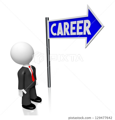 Cartoon businessman - career signpost - 3D illustration 129477642
