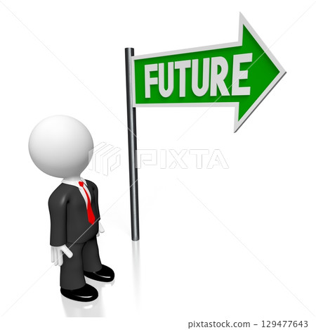 Cartoon businessman - future signpost - 3D illustration 129477643