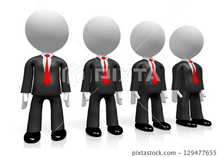 Four cartoon businessmen on white background - 3D illustration 129477655