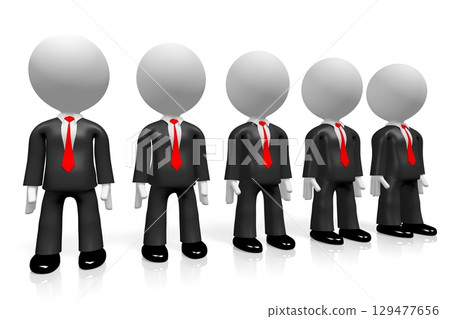 Five cartoon businessmen on white background - 3D illustration Five cartoon businessmen on white background - 3D illustration 129477656