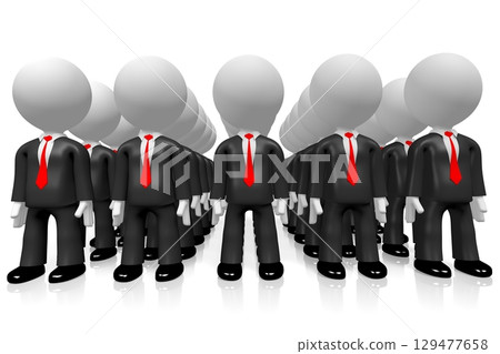 Many cartoon businessmen on white background - 3D illustration 129477658