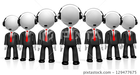 Cartoon businessmen with headsets - call center concept - 3D illustration 129477675