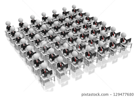 Cartoon businessmen working on computers - 3D illustration 129477680