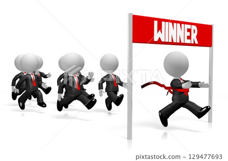 Running cartoon businessmen - winner concept - 3D illustration Running cartoon businessmen - winner concept - 3D illustration 129477693