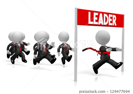 Running cartoon businessmen - leader concept - 3D illustration 129477694