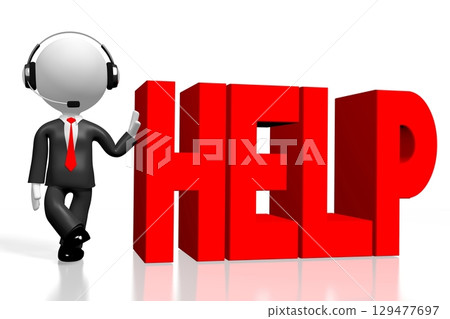 Cartoon businessman and help word - 3D illustration 129477697