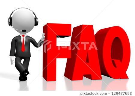 Cartoon businessman and FAQ word - 3D illustration 129477698