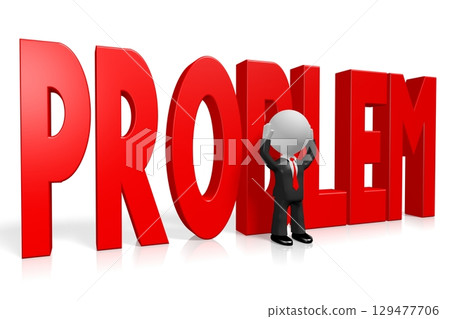 Cartoon businessman and problem word - 3D illustration Cartoon businessman and problem word - 3D illustration 129477706