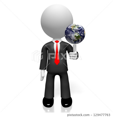 Cartoon businessman and Earth - 3D illustration 129477763