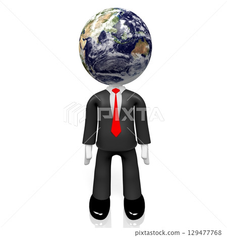 Cartoon businessman and Earth - 3D illustration 129477768