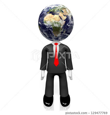 Cartoon businessman and Earth - 3D illustration 129477769