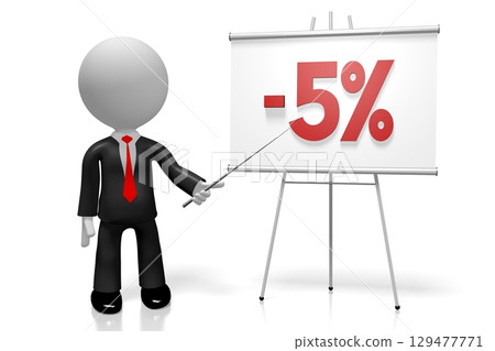 Cartoon businessman and chart - 5 percent off - 3D illustration 129477771