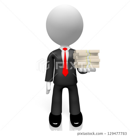 Cartoon businessman holding money - 3D illustration Cartoon businessman holding money - 3D illustration 129477783