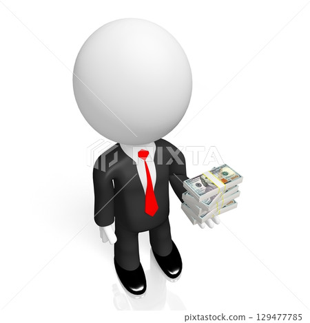 Cartoon businessman holding money - 3D illustration 129477785