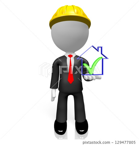 Cartoon character and house shape - 3D illustration Cartoon character and house shape - 3D illustration 129477805
