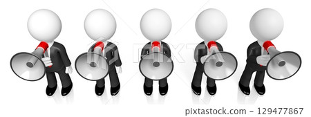 Cartoon businessmen with megaphones - 3D illustration 129477867