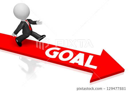 Running businessman and arrow - goal concept - 3D illustration 129477881