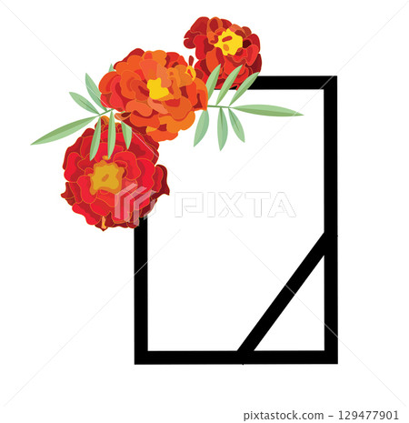 Funeral frame and marigold flowers. Vector illustration. Funeral frame and marigold flowers. Vector illustration. 129477901