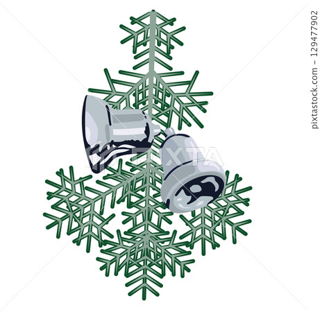 Spruce branch with bells. Vector illustration. 129477902