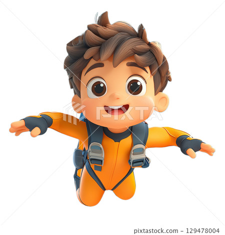 Joyful cartoon boy skydiving adventure and fun 3d render Joyful cartoon boy skydiving adventure and fun 3d render 129478004
