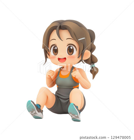 Joyful cartoon girl ready to exercise 3d render Joyful cartoon girl ready to exercise 3d render 129478005