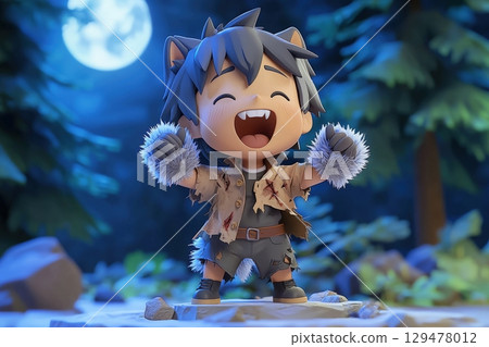 Joyful werewolf cub under moonlight 3d render 129478012